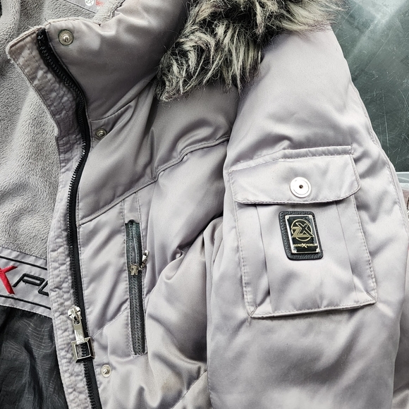 Zero Xposur Silver Faux Fur Trim Hood Down Utility Quilted Puffer Coat - Picture 13 of 16